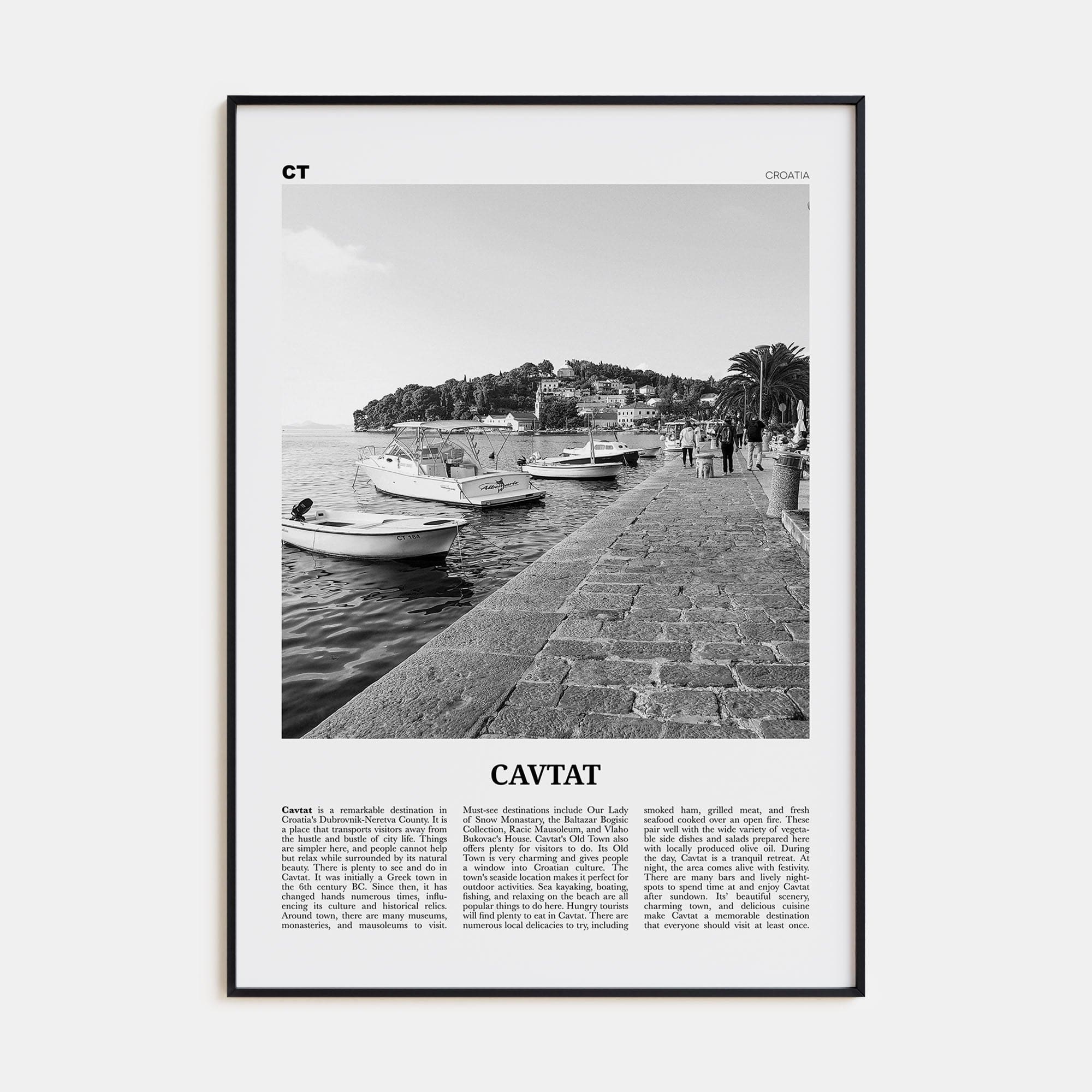 Cavtat Poster Black Metal / 8x12 in Nbourhood Travel B&W Poster