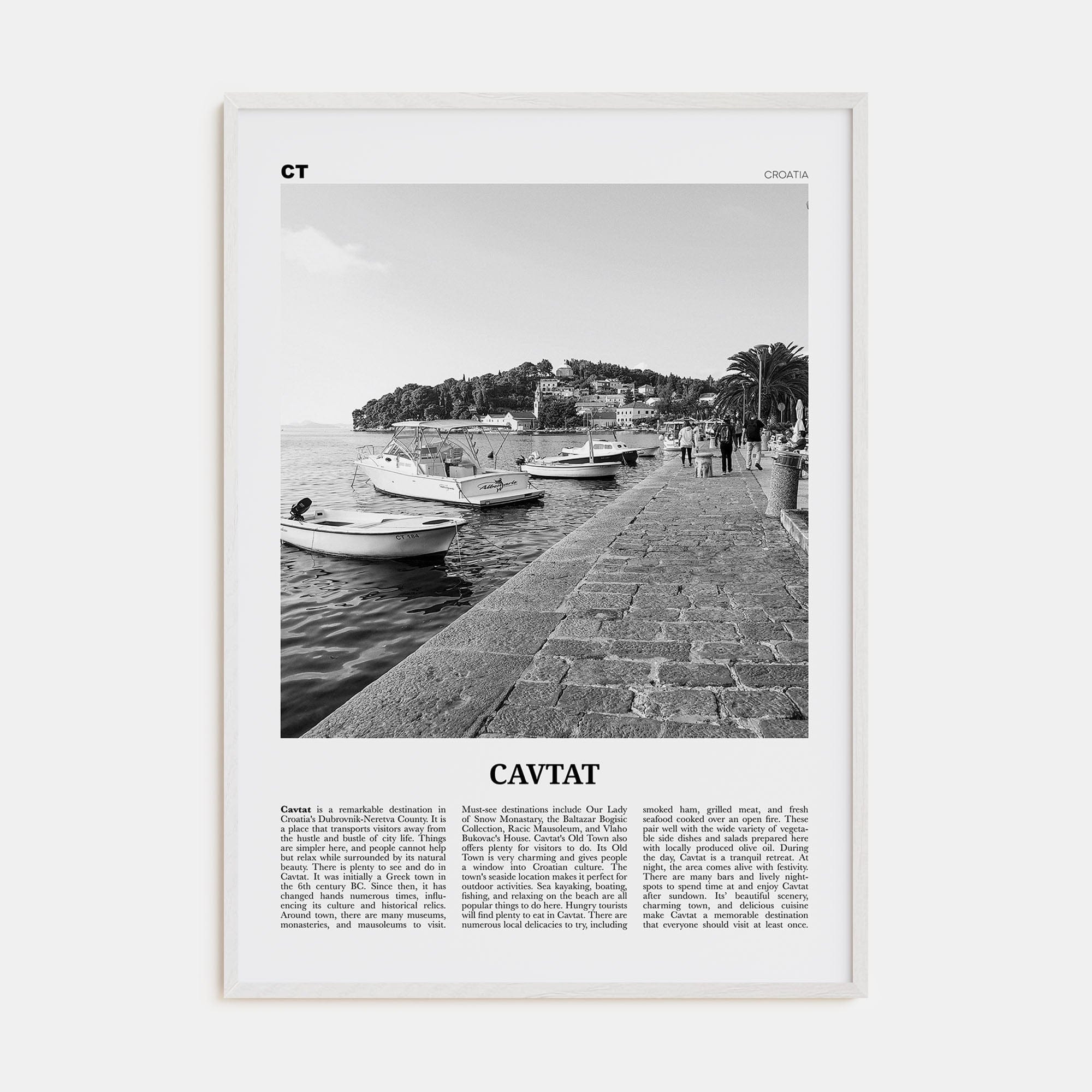 Cavtat Poster White Wood / 8x12 in Nbourhood Travel B&W Poster