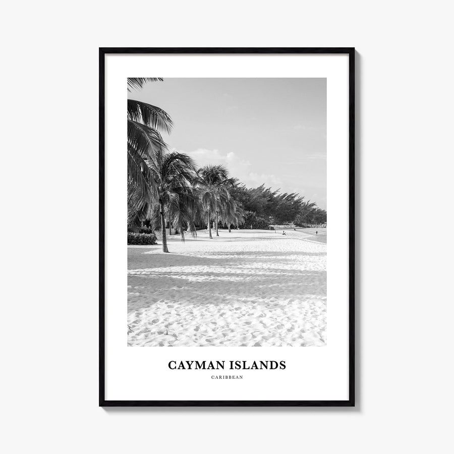 Cayman Islands black & white classic poster of Caribbean – vertical wall art, unframed print shown in interior mockup