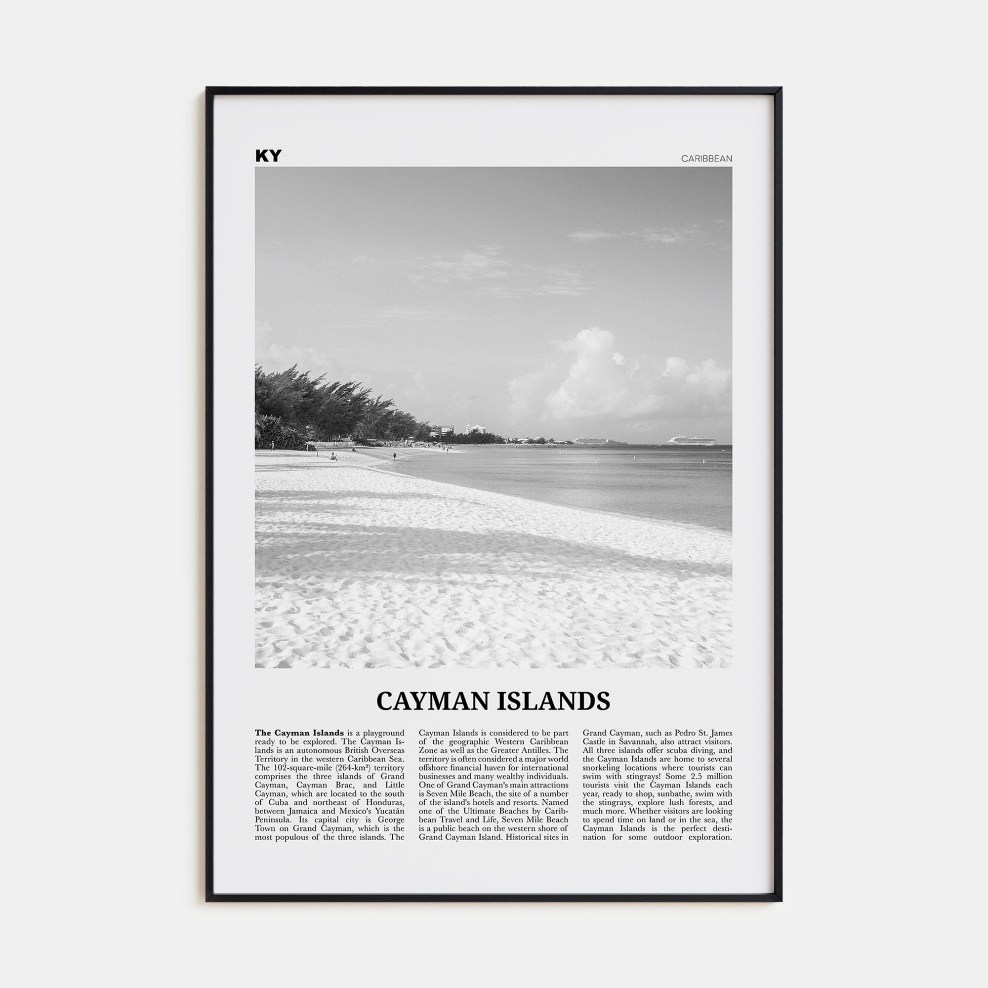 Cayman Islands Poster None / 8x12 in Nbourhood Travel B&W Poster