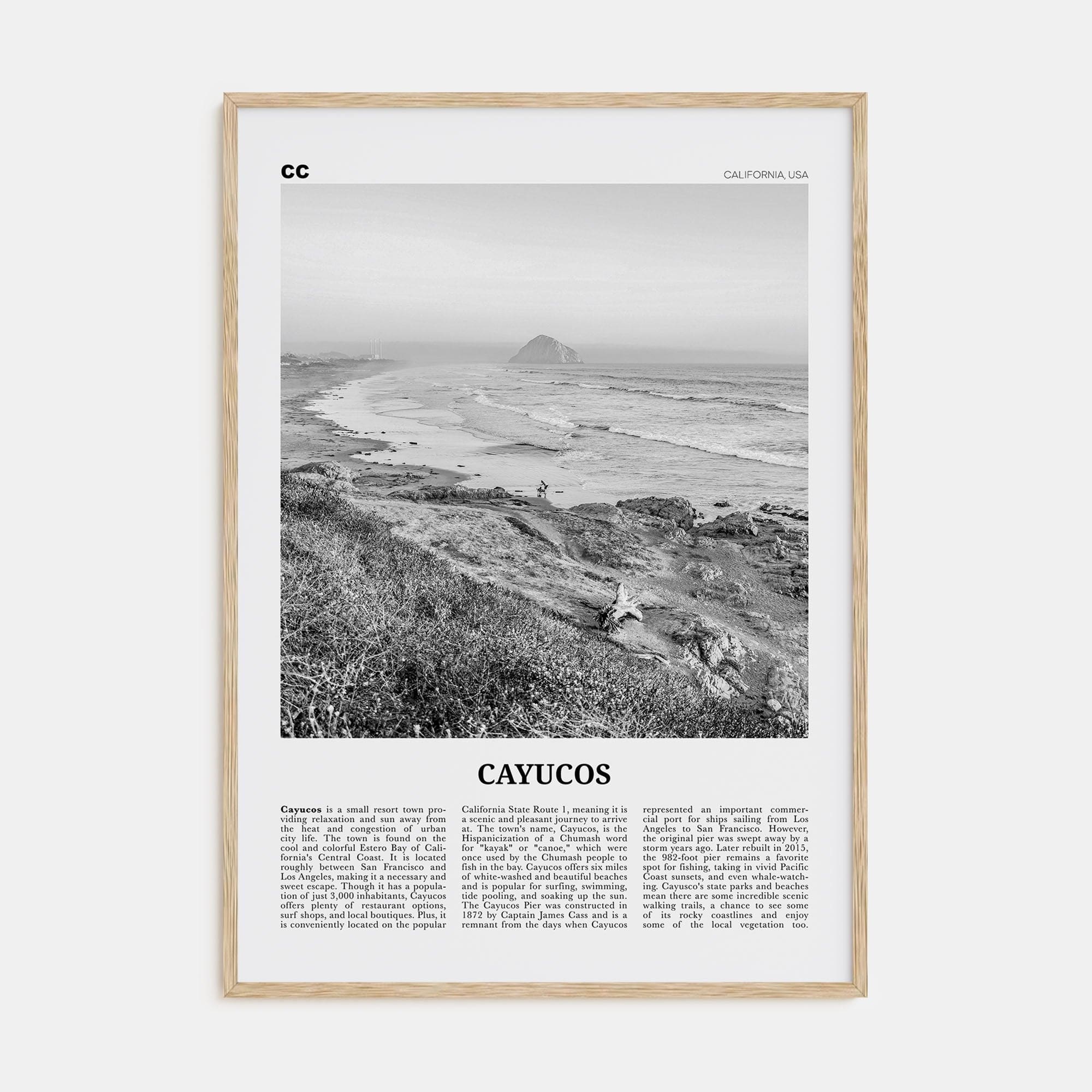 Cayucos Poster Natural Wood / 8x12 in Nbourhood Travel B&W Poster