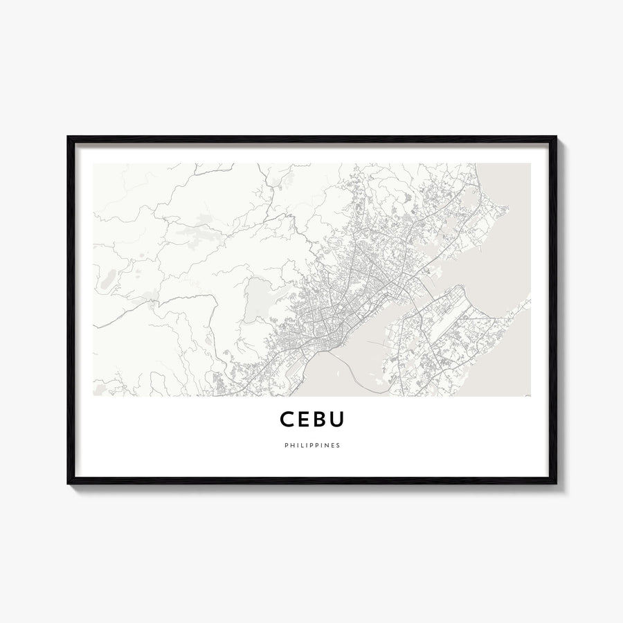 Cebu black & white map poster of Philippines – horizontal wall art, unframed print shown in interior mockup