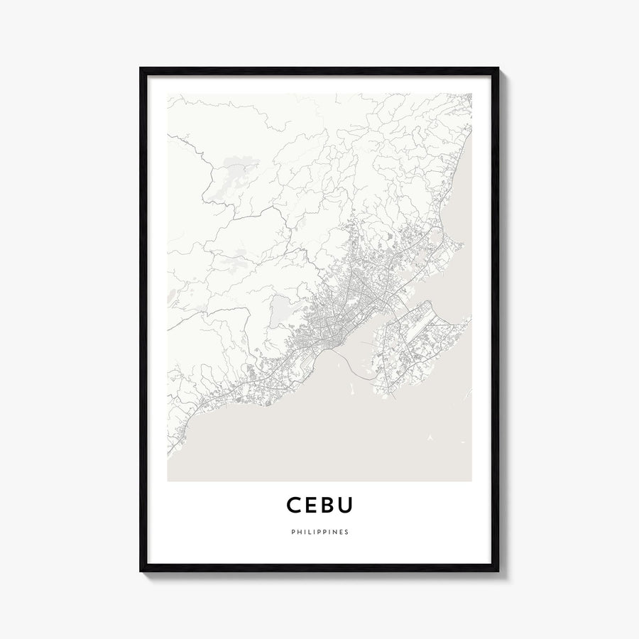 Cebu black & white map poster of Philippines – vertical wall art, unframed print shown in interior mockup