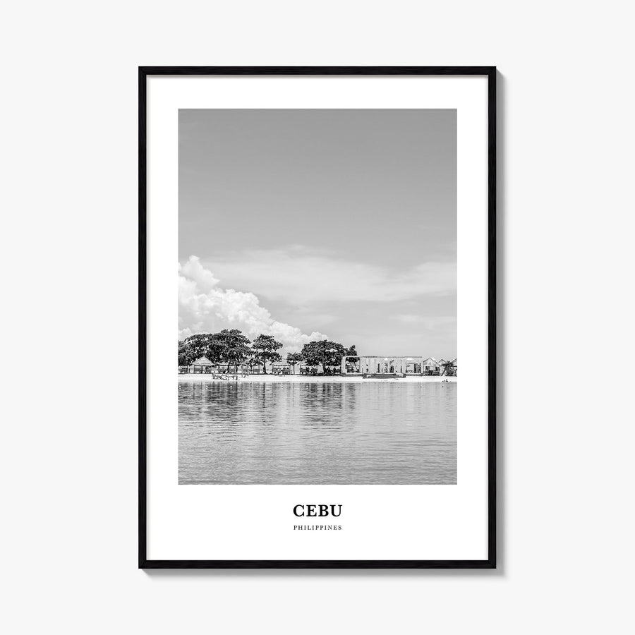 Cebu no. 1 black & white classic poster of Philippines – vertical wall art, unframed print shown in interior mockup