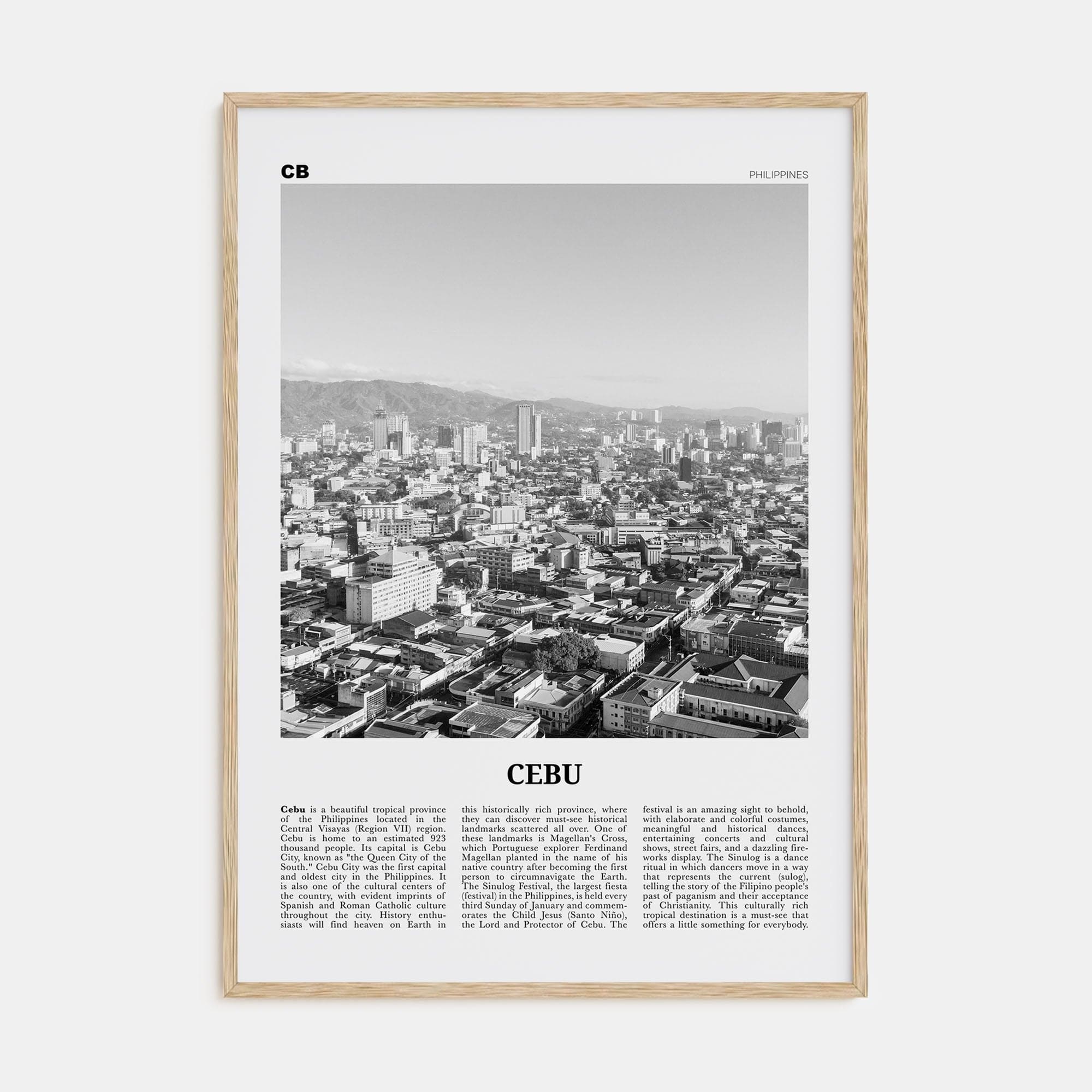 Cebu No 1 Poster Natural Wood / 8x12 in Nbourhood Travel B&W Poster