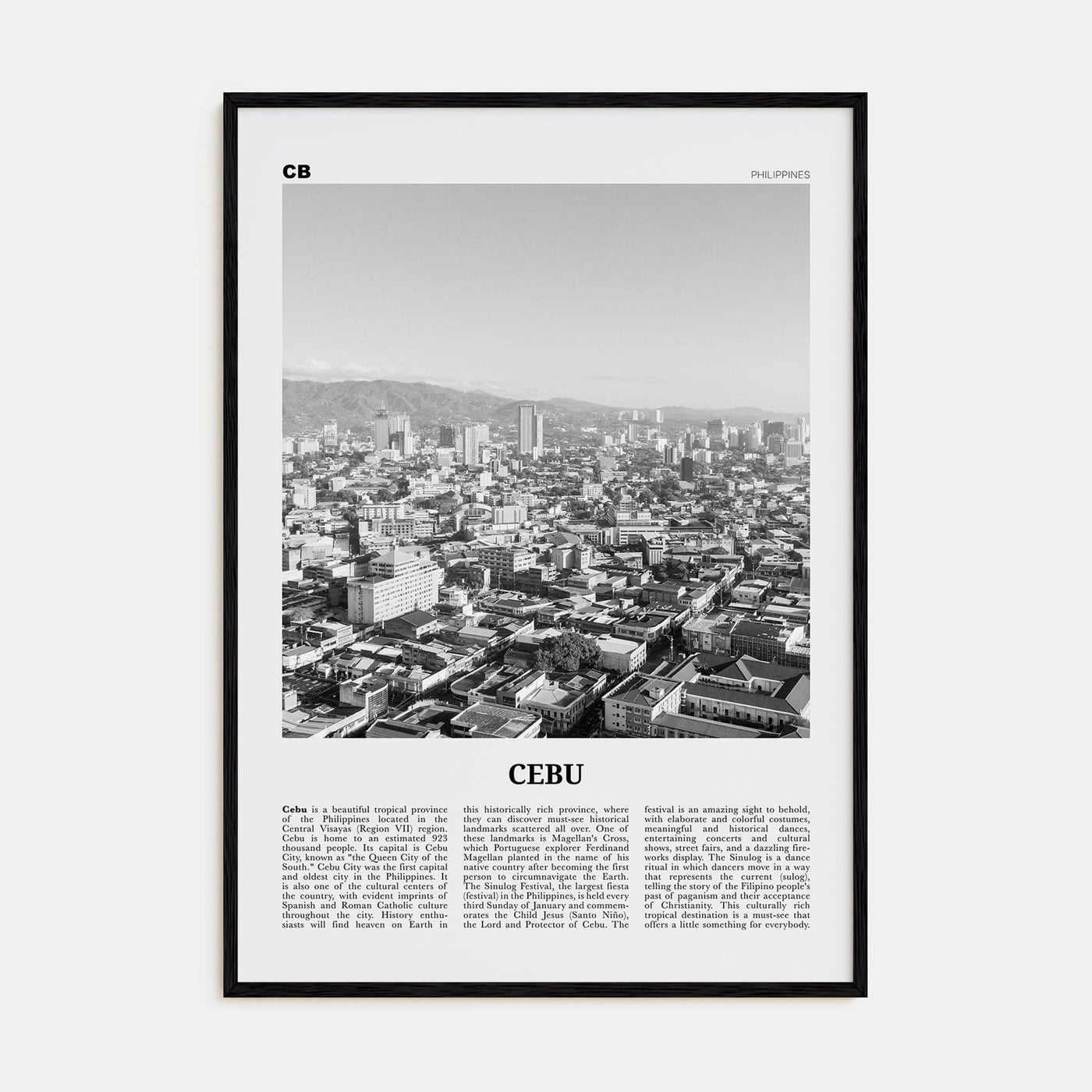 Cebu No 1 Poster Black Wood / 8x12 in Nbourhood Travel B&W Poster