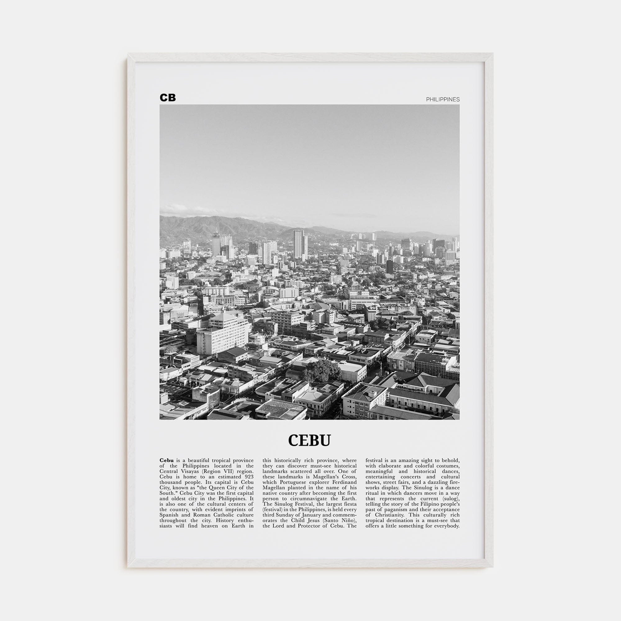 Cebu No 1 Poster White Wood / 8x12 in Nbourhood Travel B&W Poster