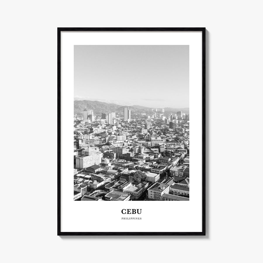 Cebu no. 2 black & white classic poster of Philippines – vertical wall art, unframed print shown in interior mockup