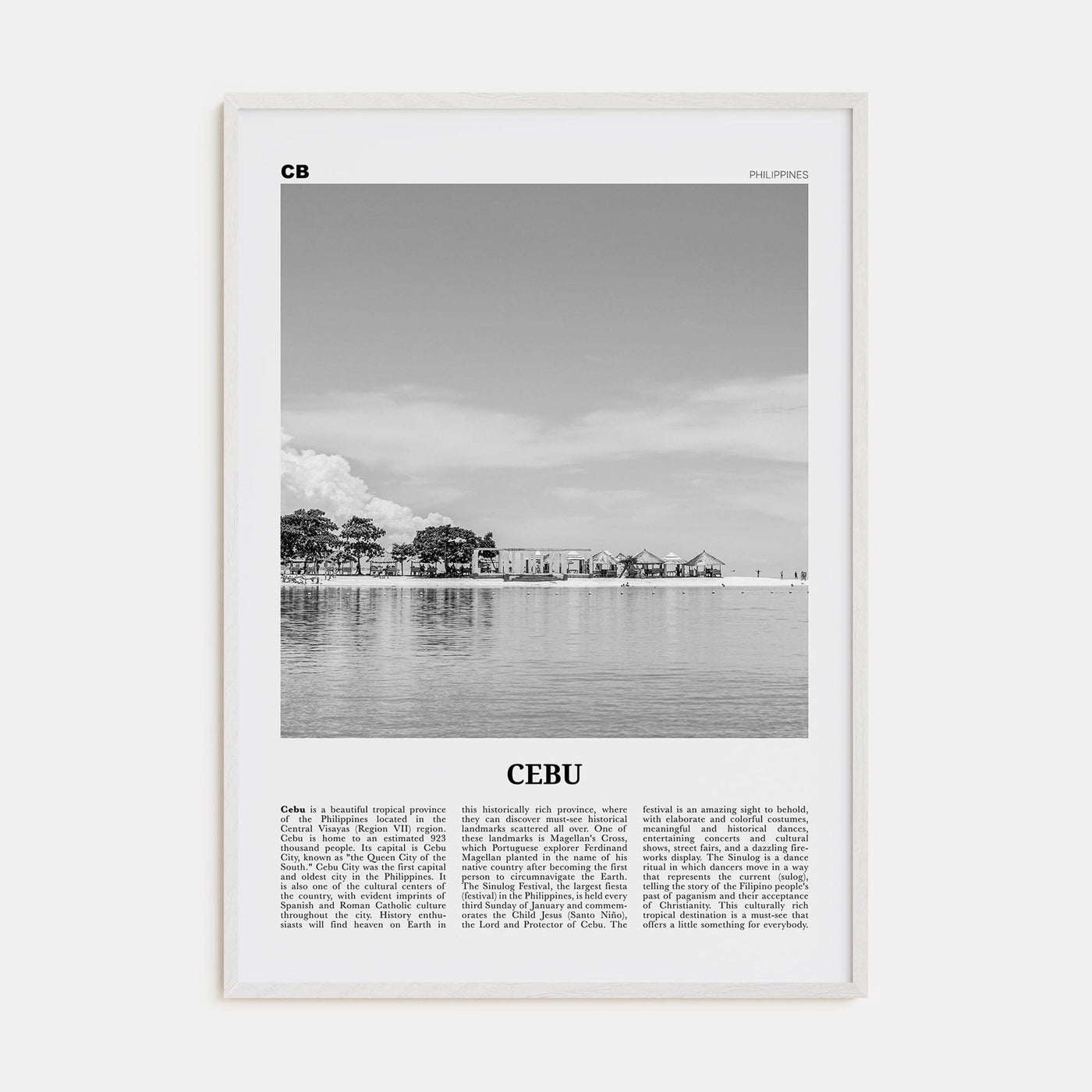 Cebu No 2 Poster White Wood / 8x12 in Nbourhood Travel B&W Poster