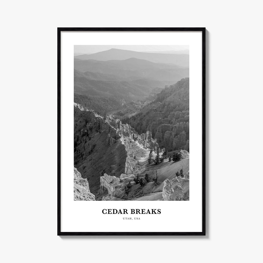 Cedar Breaks National Monument black & white classic poster of Utah, USA – vertical wall art, unframed print shown in interio