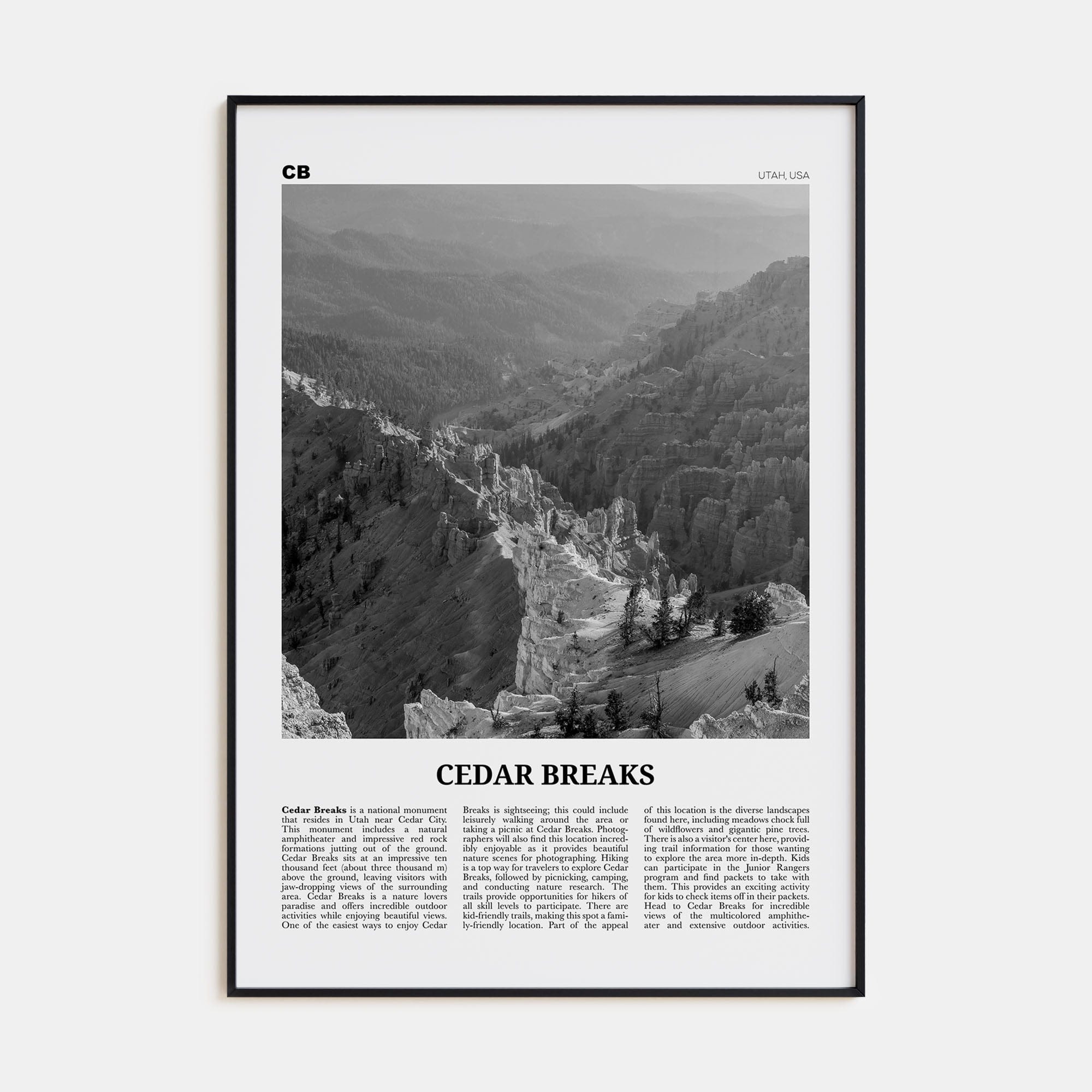 Cedar Breaks National Monument Poster None / 8x12 in Nbourhood Travel B&W Poster