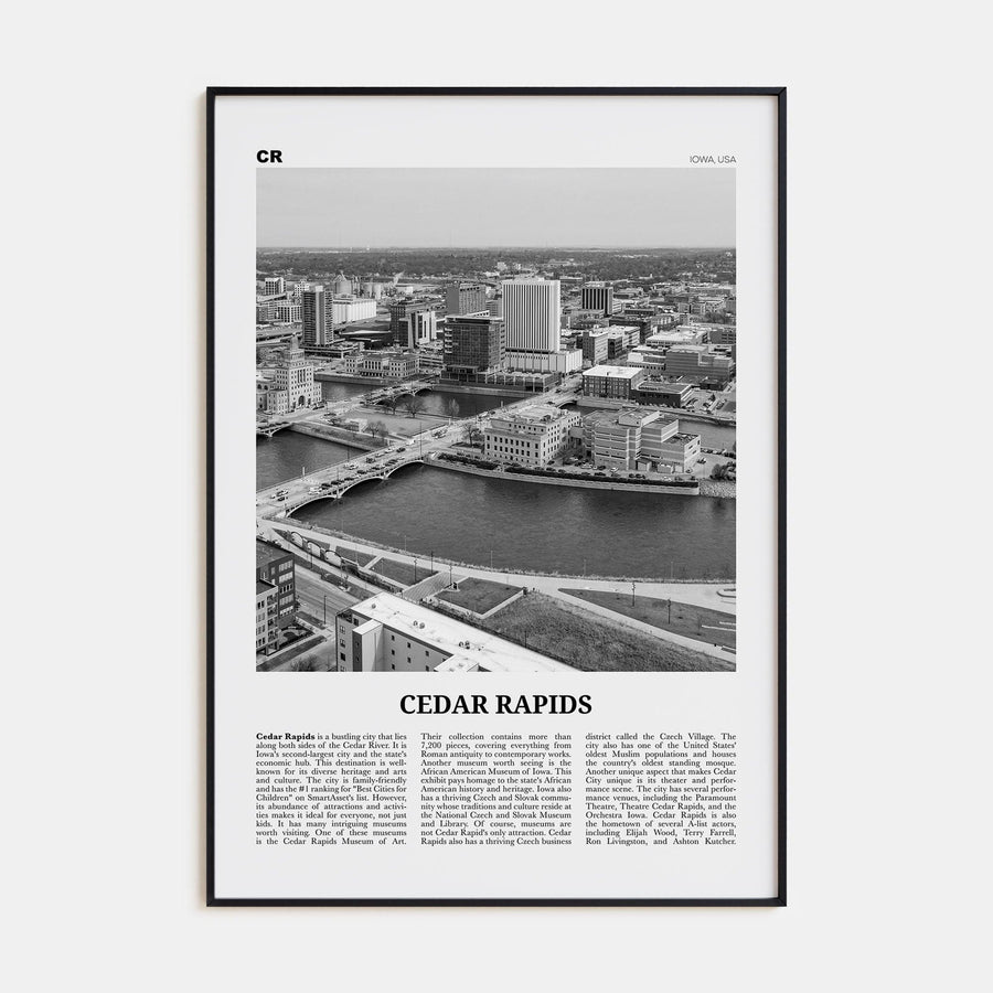 Cedar Rapids Poster None / 8x12 in Nbourhood Travel B&W Poster