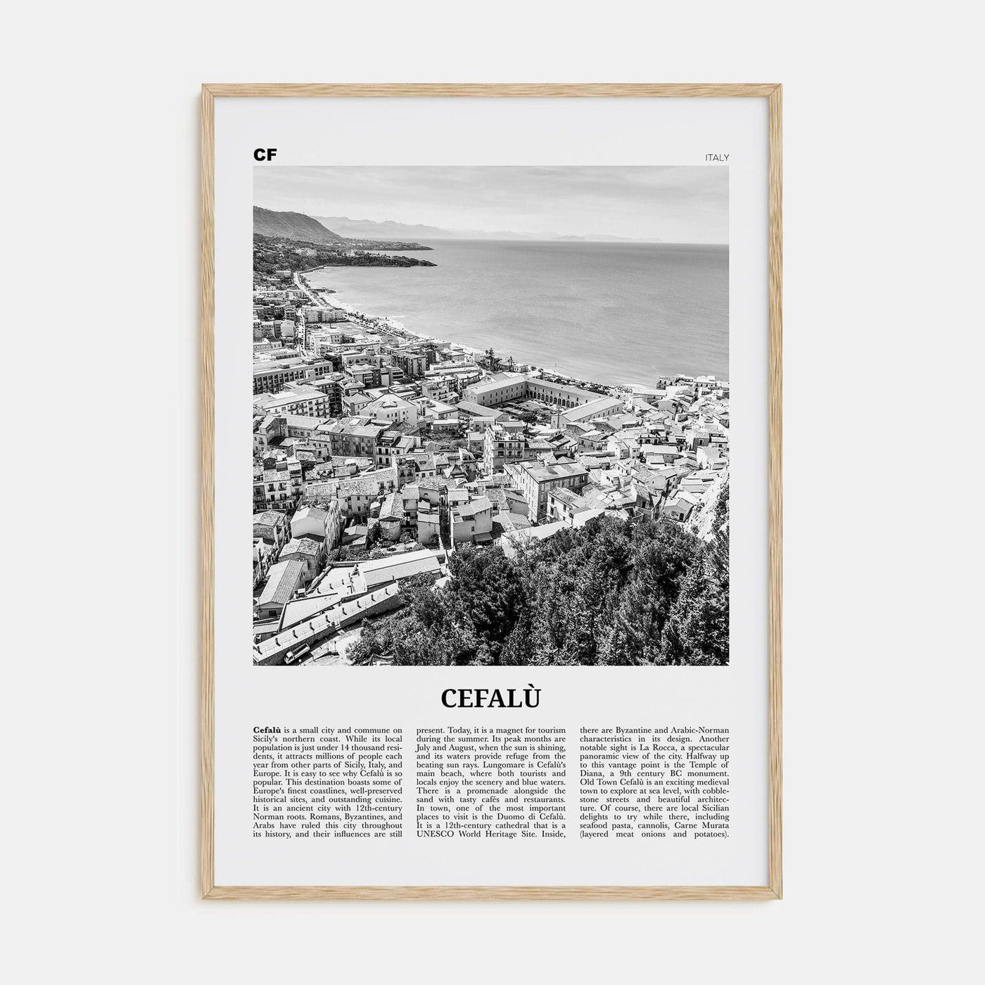 Cefalù Poster Natural Wood / 8x12 in Nbourhood Travel B&W Poster