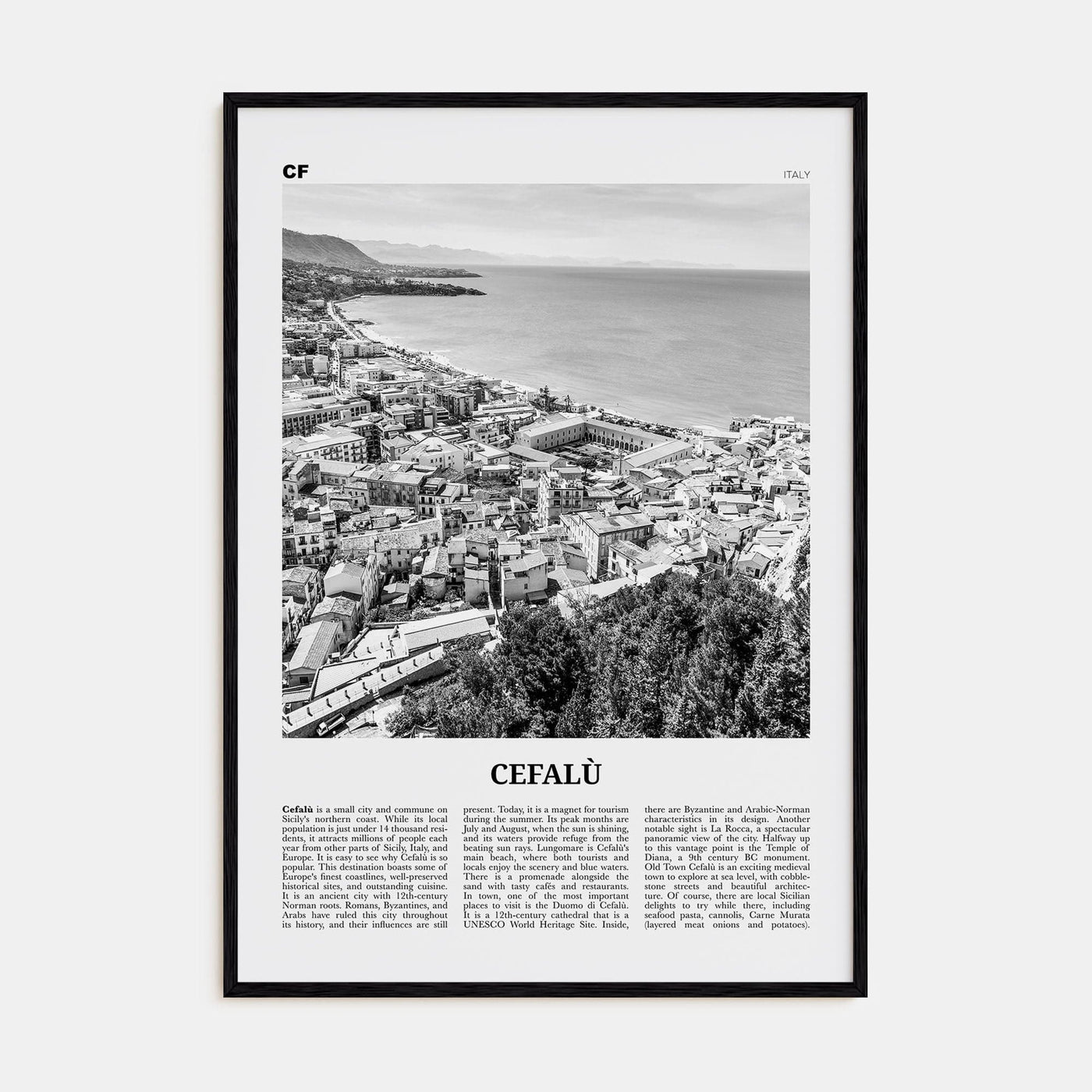 Cefalù Poster Black Wood / 8x12 in Nbourhood Travel B&W Poster