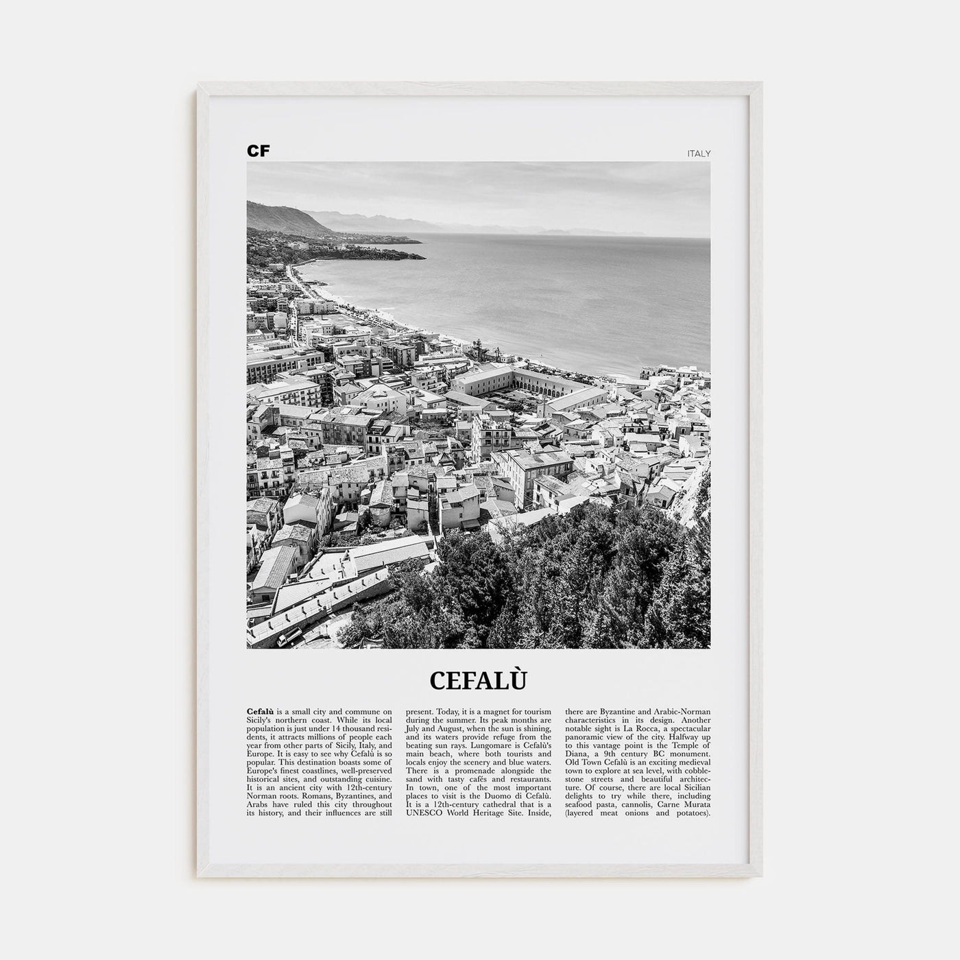 Cefalù Poster White Wood / 8x12 in Nbourhood Travel B&W Poster