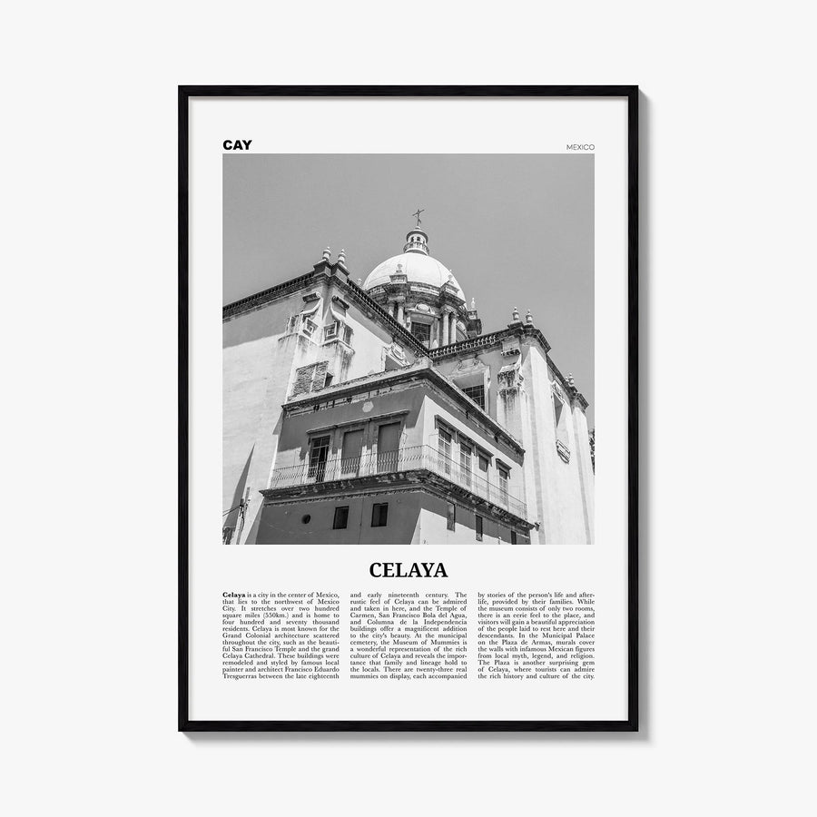 Celaya black & white newspaper poster of Mexico – vertical wall art, unframed print shown in interior mockup
