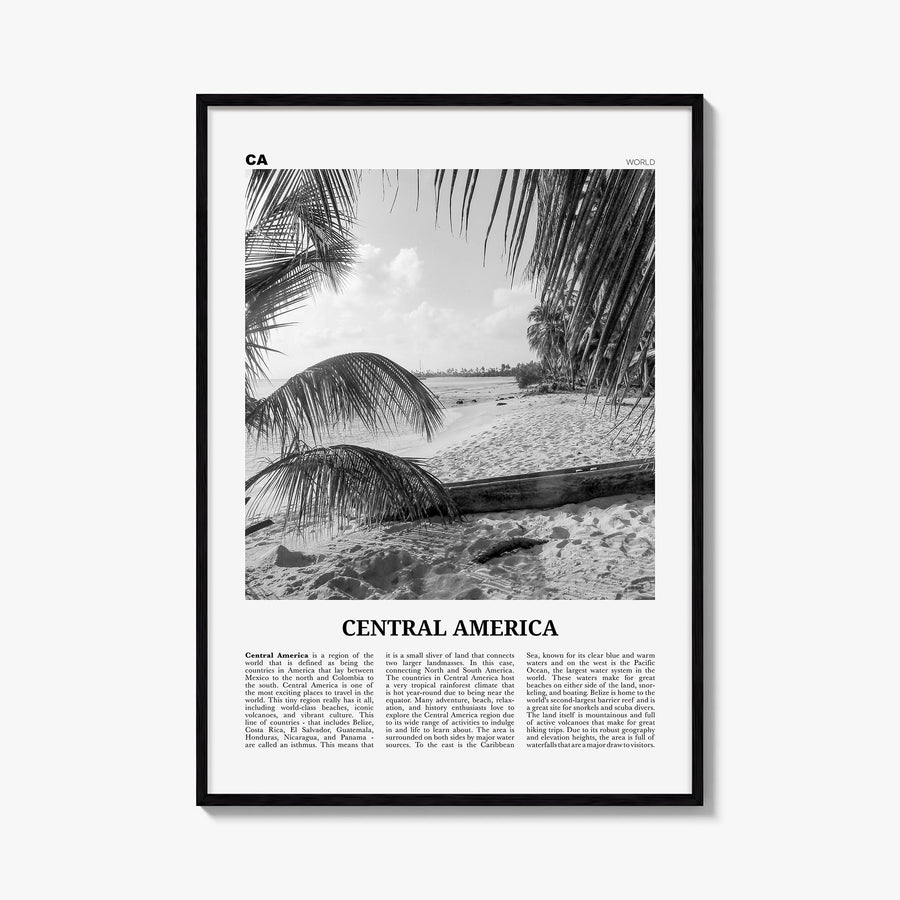 Central America black & white newspaper poster – vertical wall art, unframed print shown in interior mockup