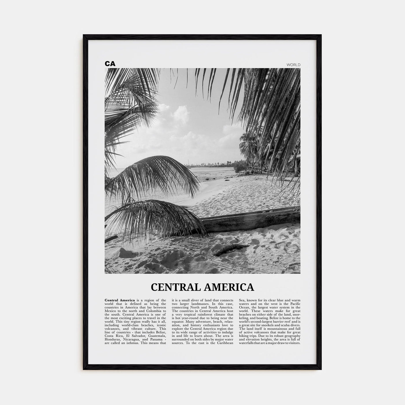 Central America Poster Black Wood / 8x12 in Nbourhood Travel B&W Poster