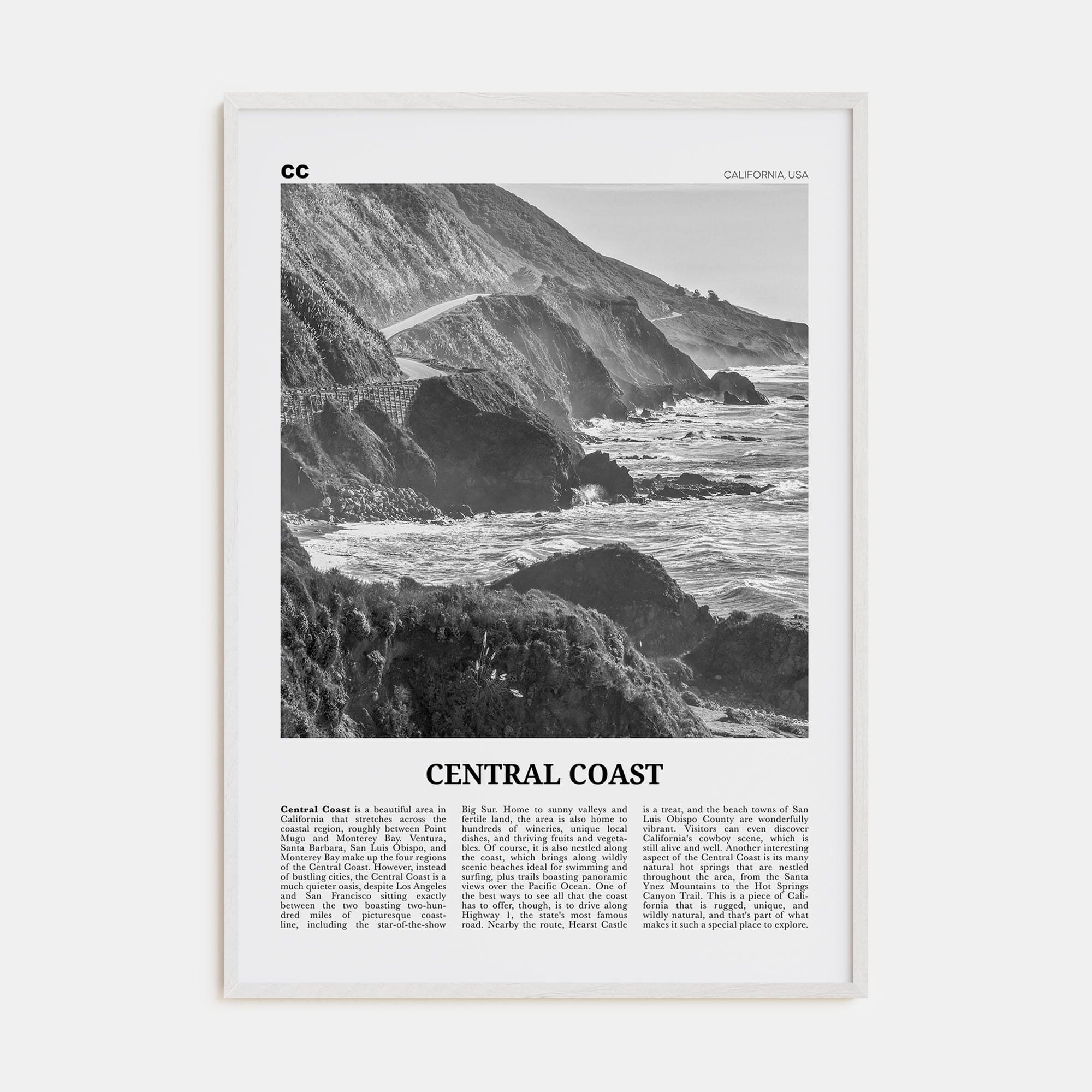 Central Coast Poster White Wood / 8x12 in Nbourhood Travel B&W Poster