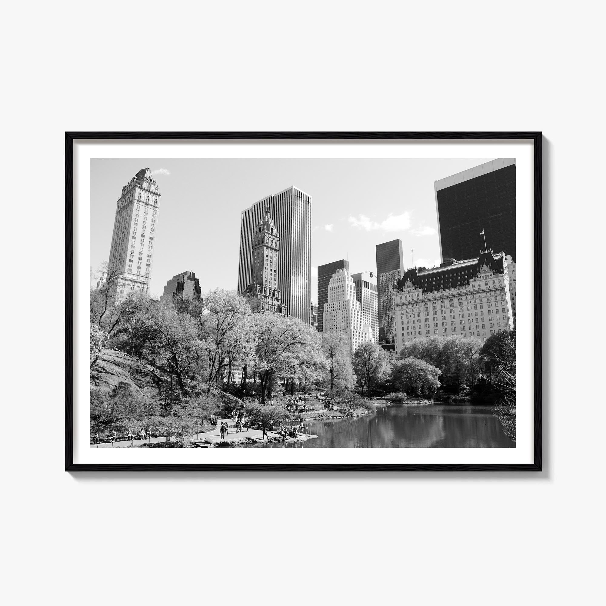 Central Park black & white photo poster of Manhattan, New York City – horizontal wall art, unframed print shown in interior m