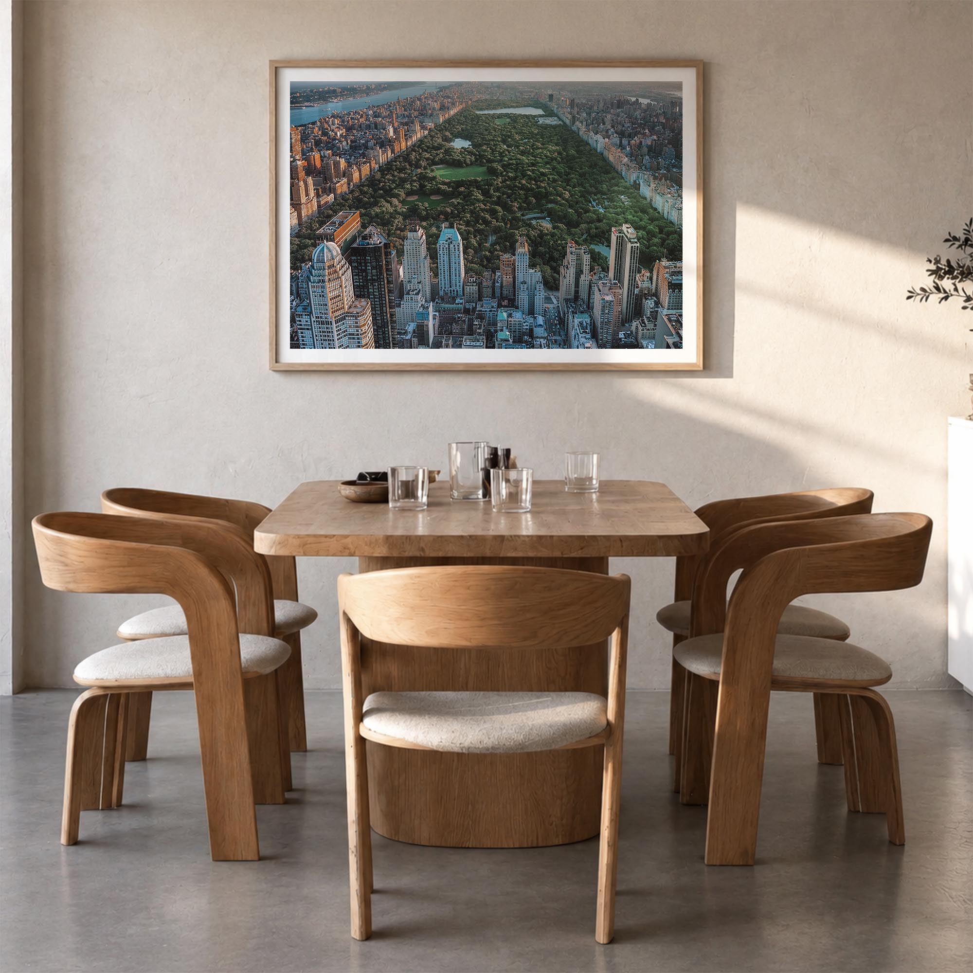 Central Park colorful photo poster of Manhattan, New York City – horizontal wall art in natural wood frame with white border,