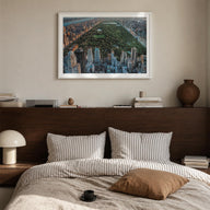 Central Park colorful photo poster of Manhattan, New York City – horizontal wall art in white wood frame with white border, h