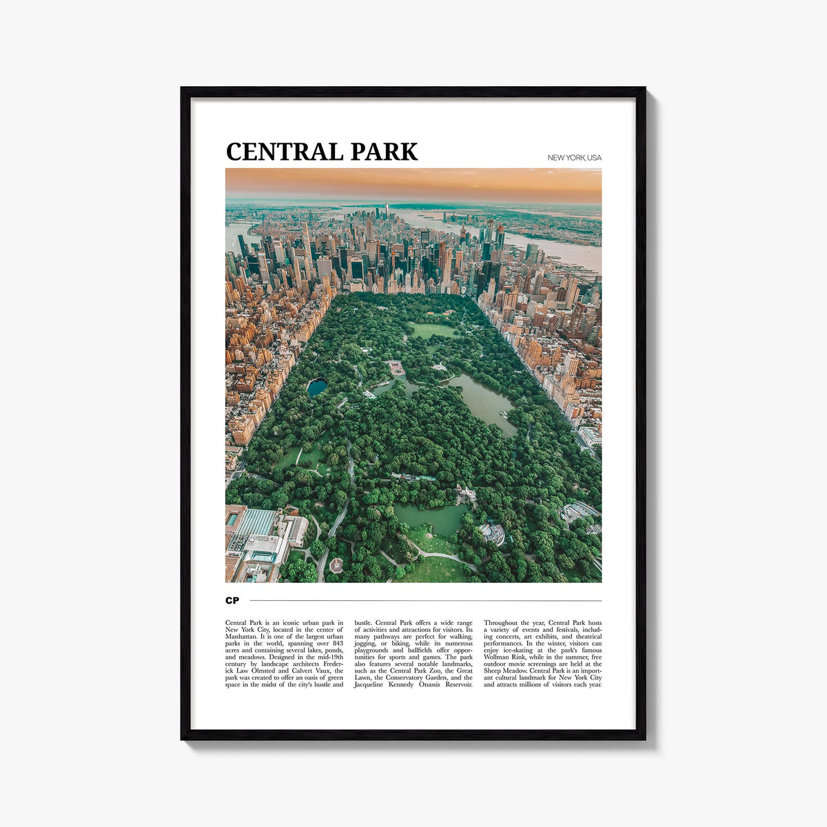 Central Park colorful travel poster of Manhattan, New York City – vertical wall art, unframed print shown in interior mockup