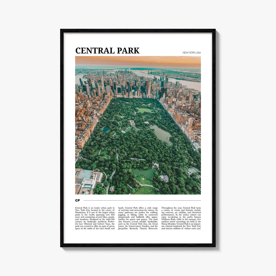 Central Park colorful travel poster of Manhattan, New York City – vertical wall art, unframed print shown in interior mockup