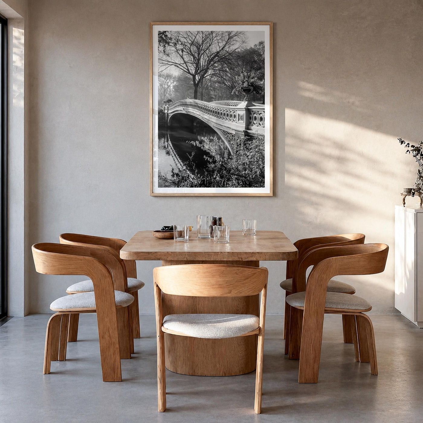 Central Park no. 2 black & white photo poster of Manhattan, New York City – vertical wall art in natural wood frame with whit
