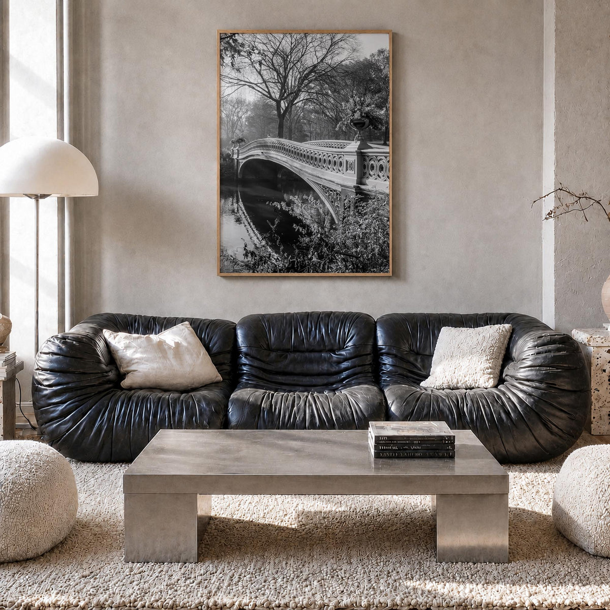 Central Park no. 2 black & white photo poster of Manhattan, New York City – vertical wall art in natural wood frame, hanging 