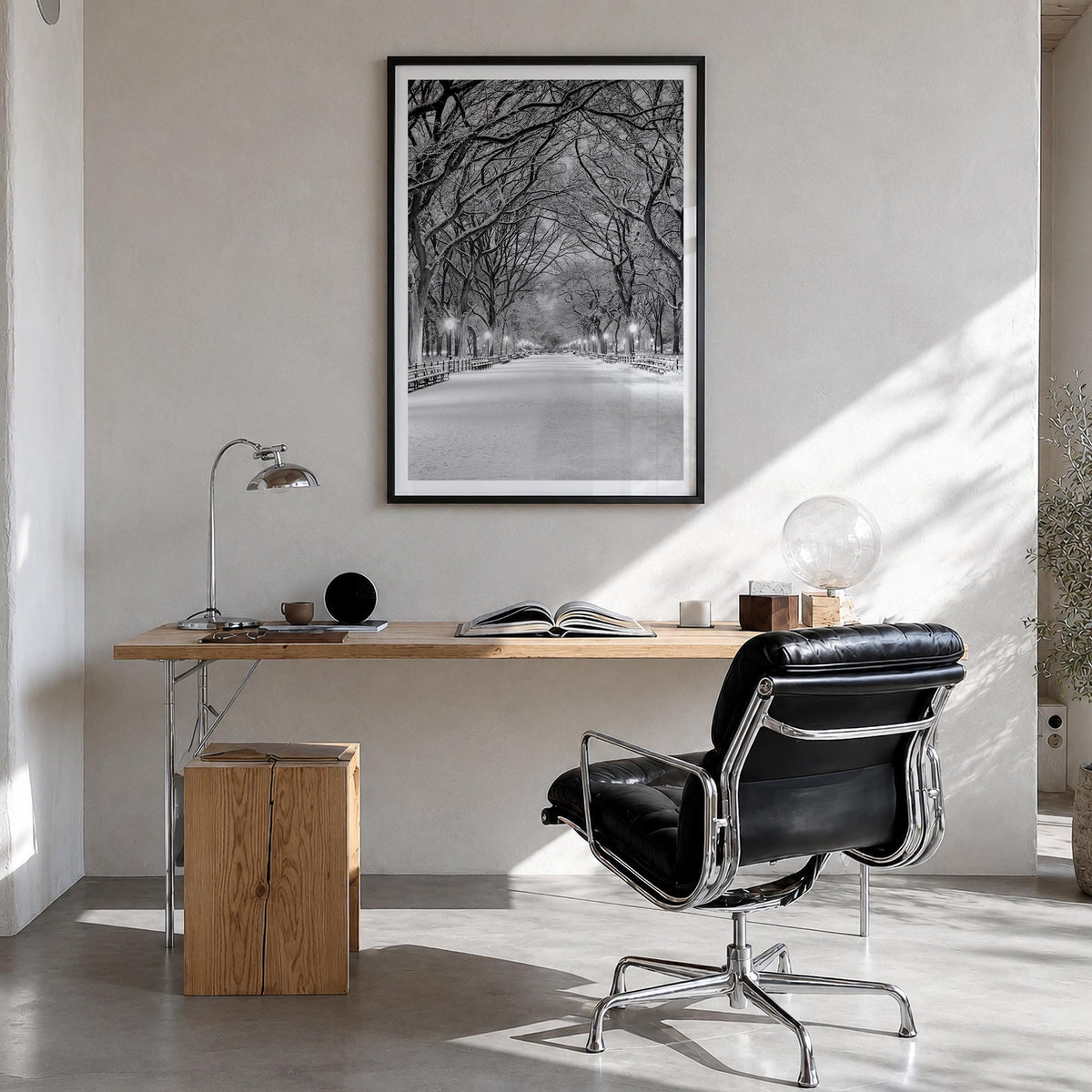 Central Park no. 3 black & white photo poster of Manhattan, New York City – vertical wall art in black wood frame with white 