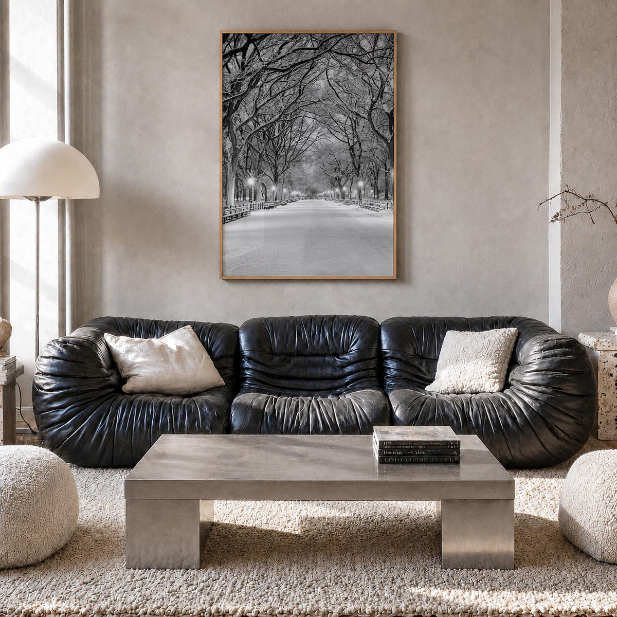 Central Park no. 3 black & white photo poster of Manhattan, New York City – vertical wall art in natural wood frame, hanging 