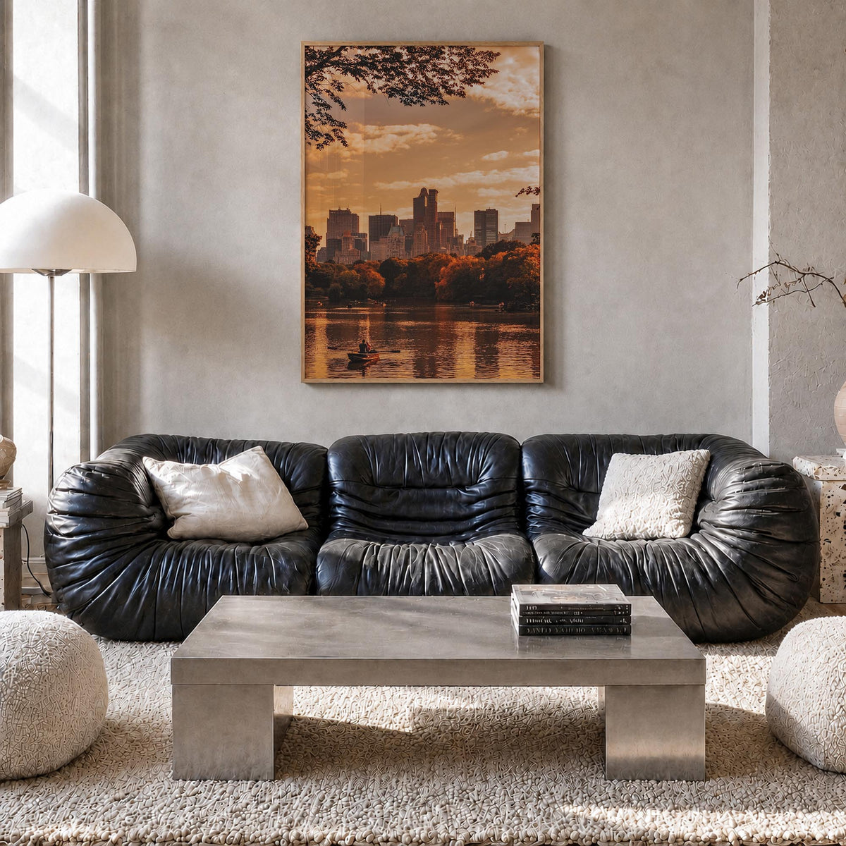 Central Park no. 3 colorful photo poster of Manhattan, New York City – vertical wall art in natural wood frame, hanging on wa