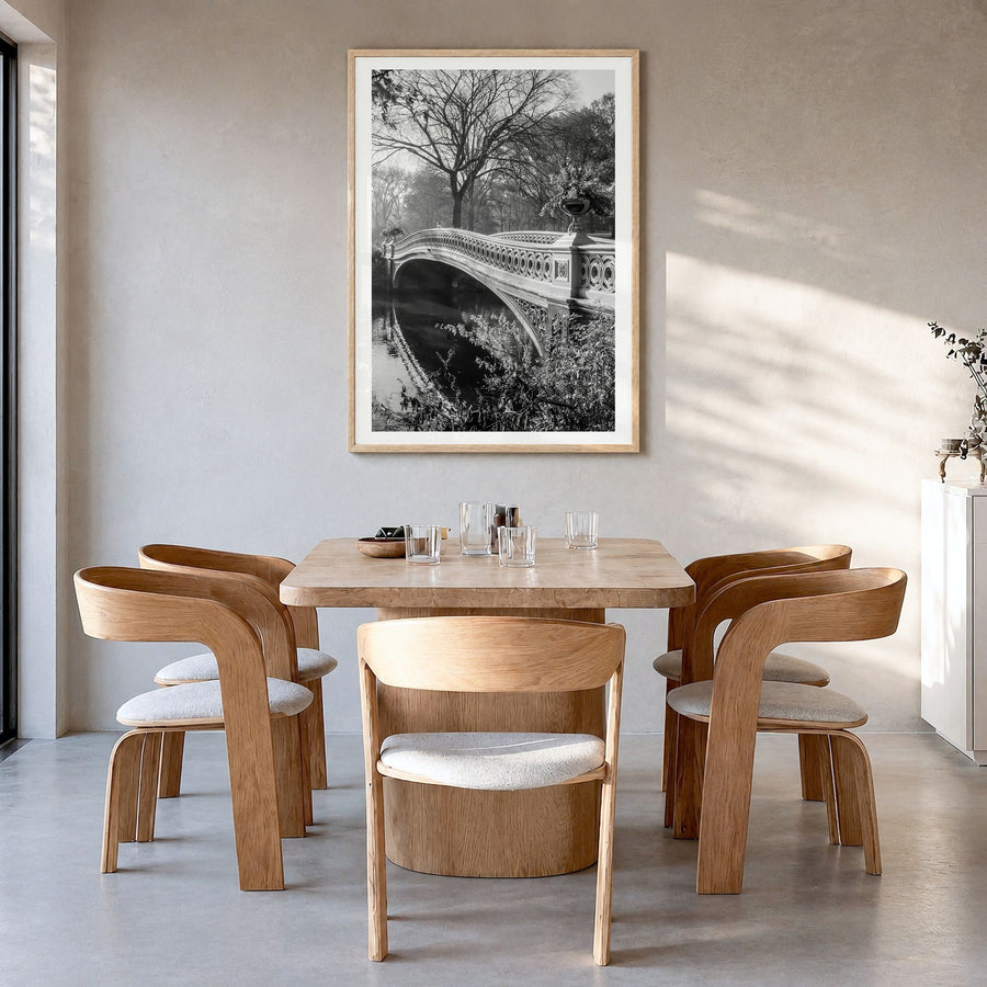 Central Park Photo No 2 Poster in a natural wood frame, hanging in a dining room, white border