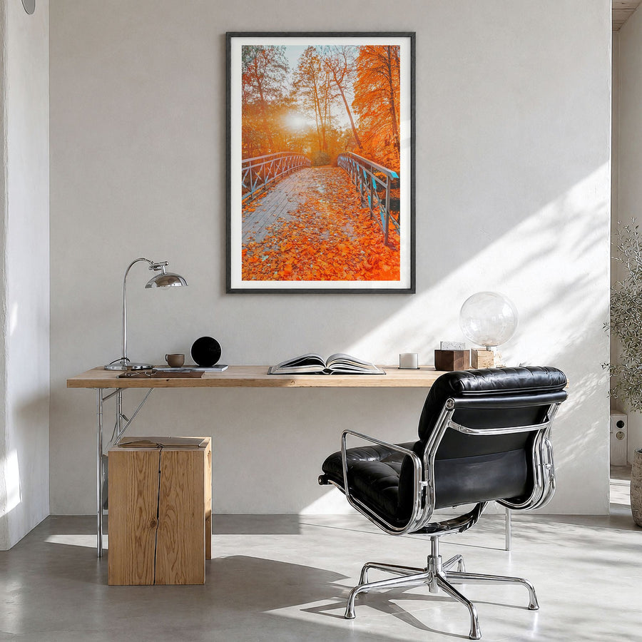 Central Park Photo No 2 Poster in a black wood frame, hanging in a bright home office, white border