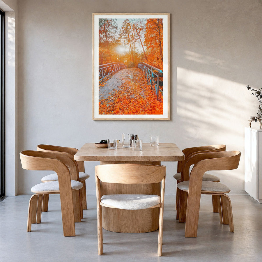 Central Park Photo No 2 Poster in a natural wood frame, hanging in a dining room, white border