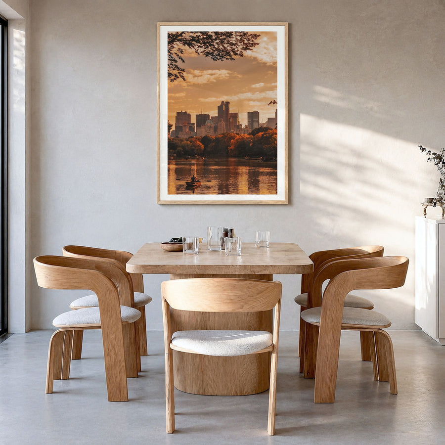 Central Park Photo No 3 Poster in a natural wood frame, hanging in a dining room, white border