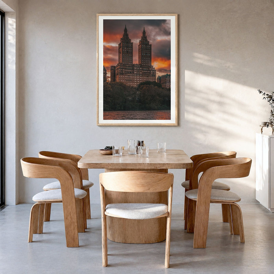 Central Park Photo No 4 Poster in a natural wood frame, hanging in a dining room, white border