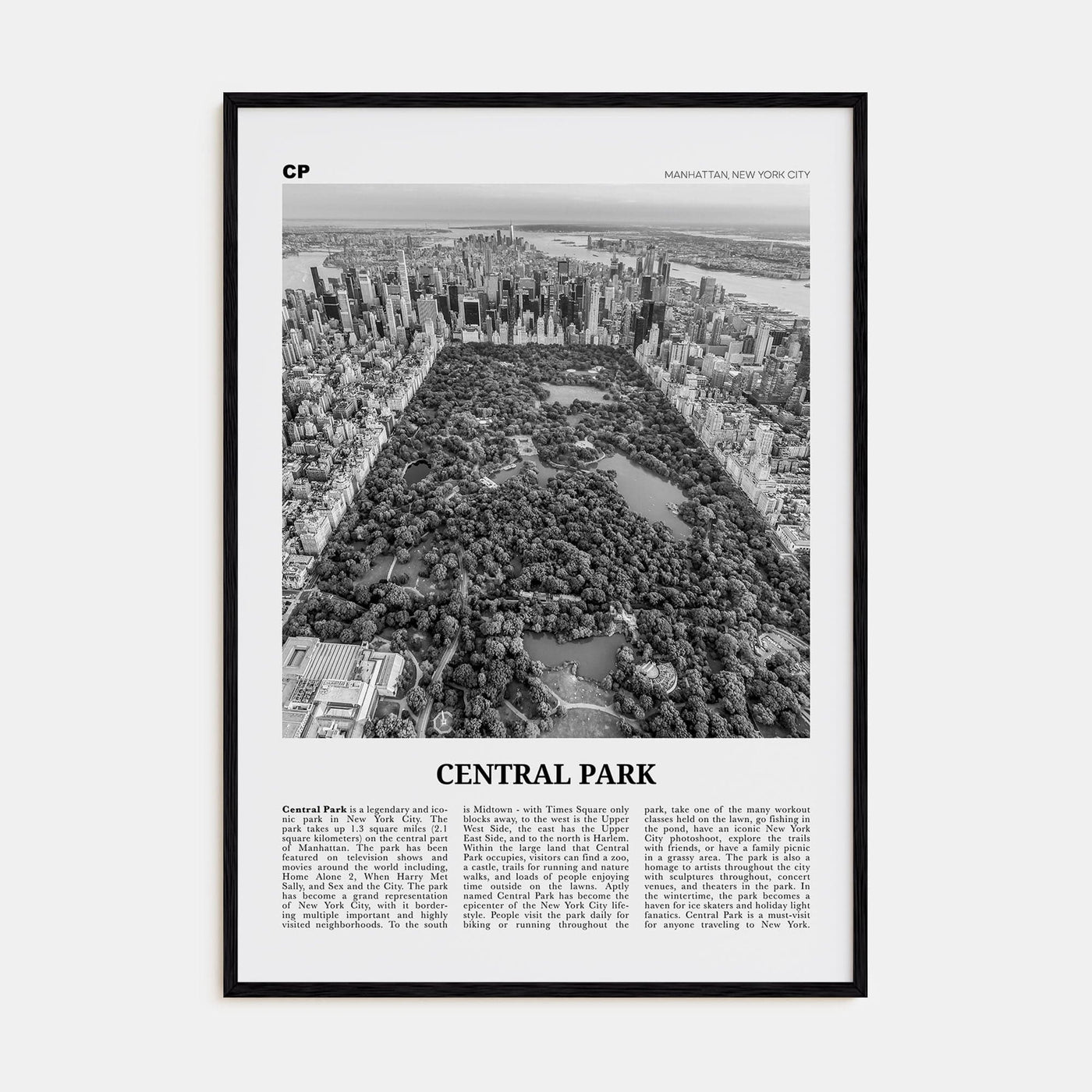 Central Park Poster Black Wood / 8x12 in Nbourhood Travel B&W Poster