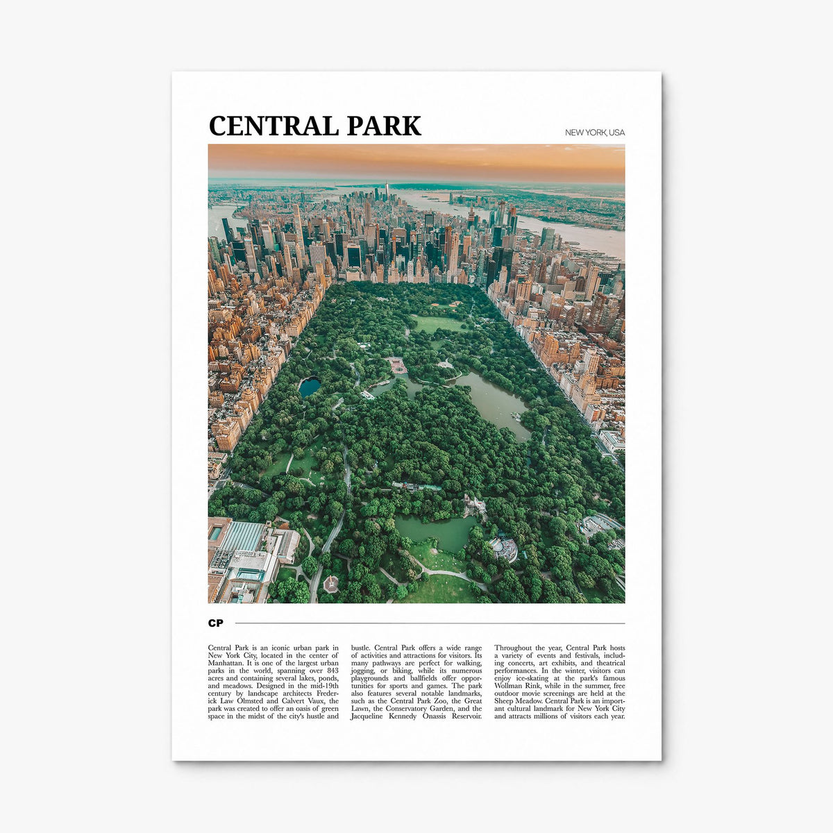 Central Park Travel Poster, print only (unframed)