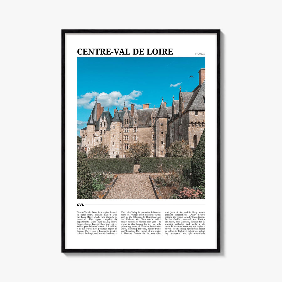 Centre-Val de Loire colorful travel poster of France – vertical wall art, unframed print shown in interior mockup
