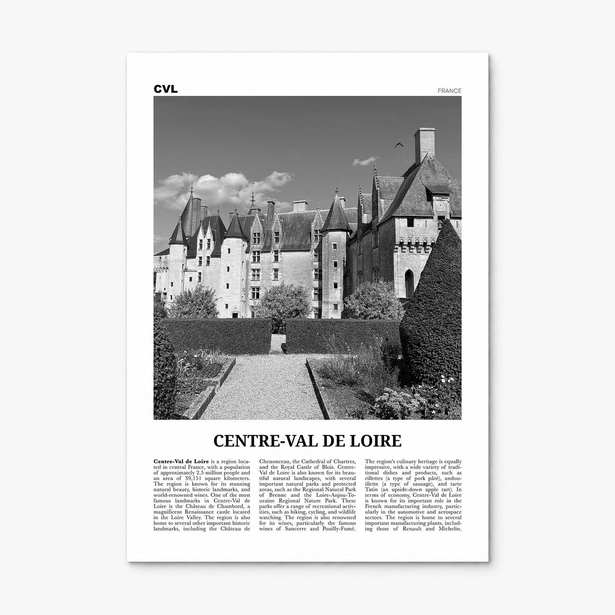 Centre-Val de Loire Newspaper Poster, print only (unframed)