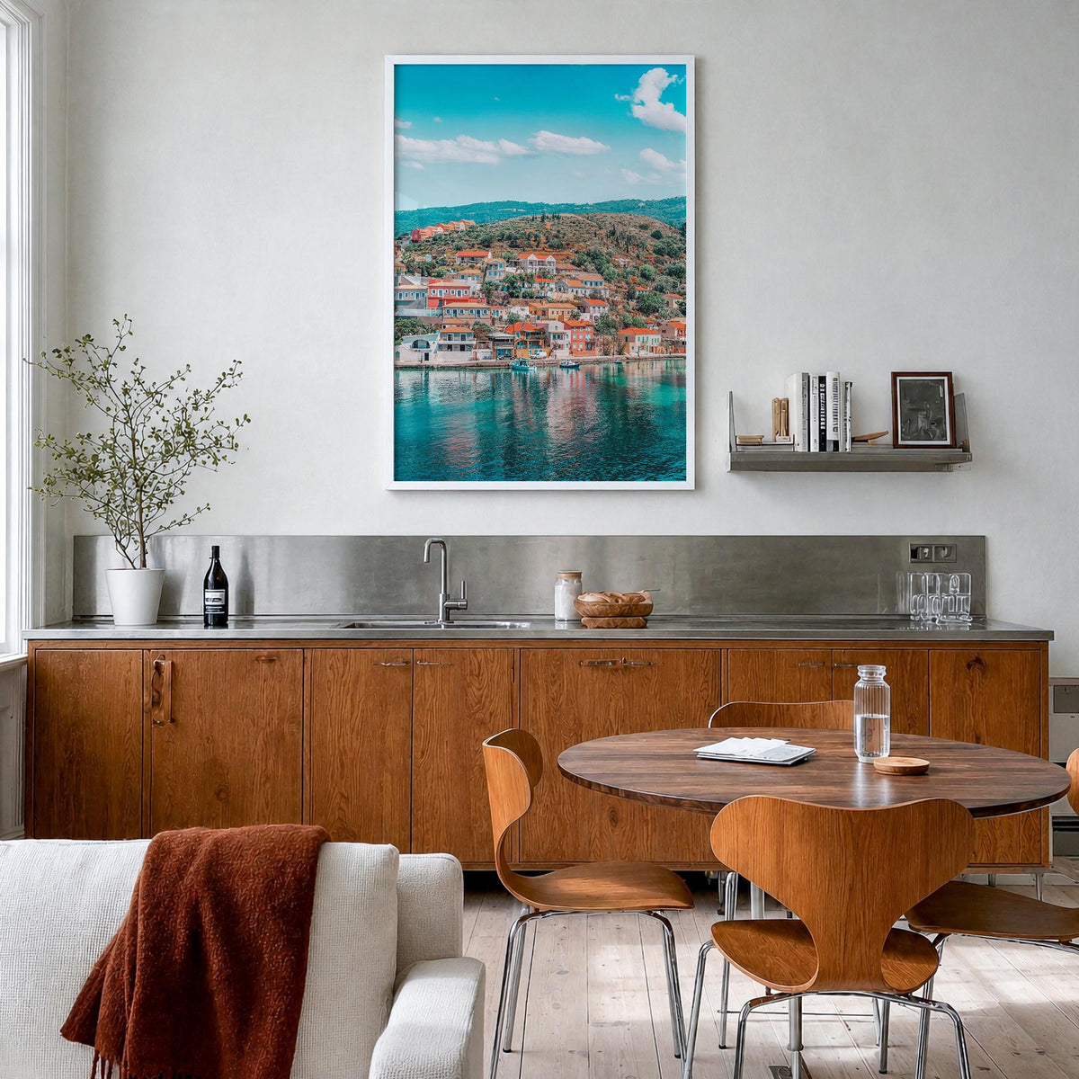 Cephalonia colorful photo poster of Greece – vertical wall art in white wood frame, hanging on wall
