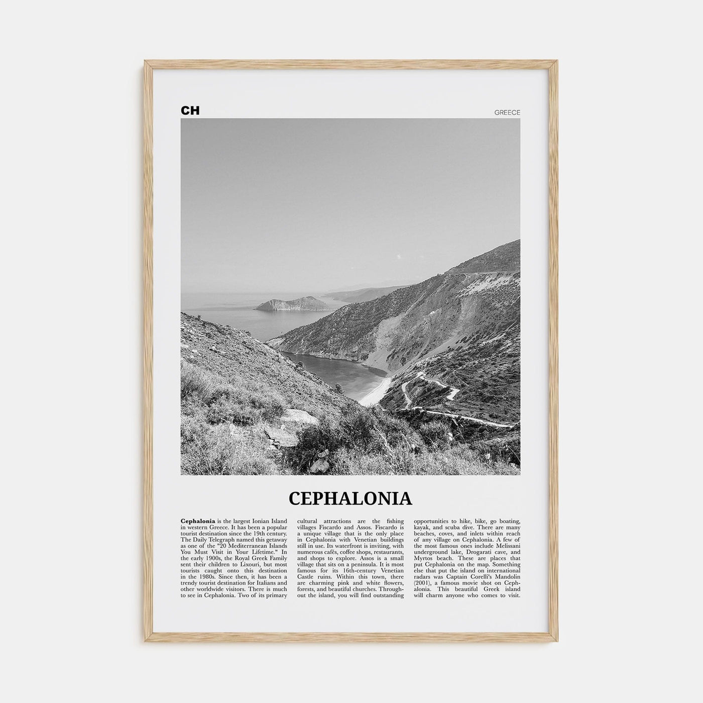 Cephalonia Poster Natural Wood / 8x12 in Nbourhood Travel B&W Poster