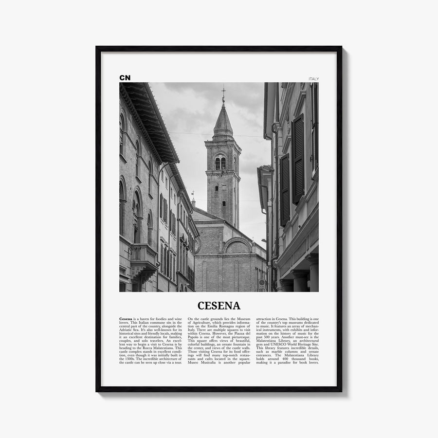 Cesena black & white newspaper poster of Italy – vertical wall art, unframed print shown in interior mockup