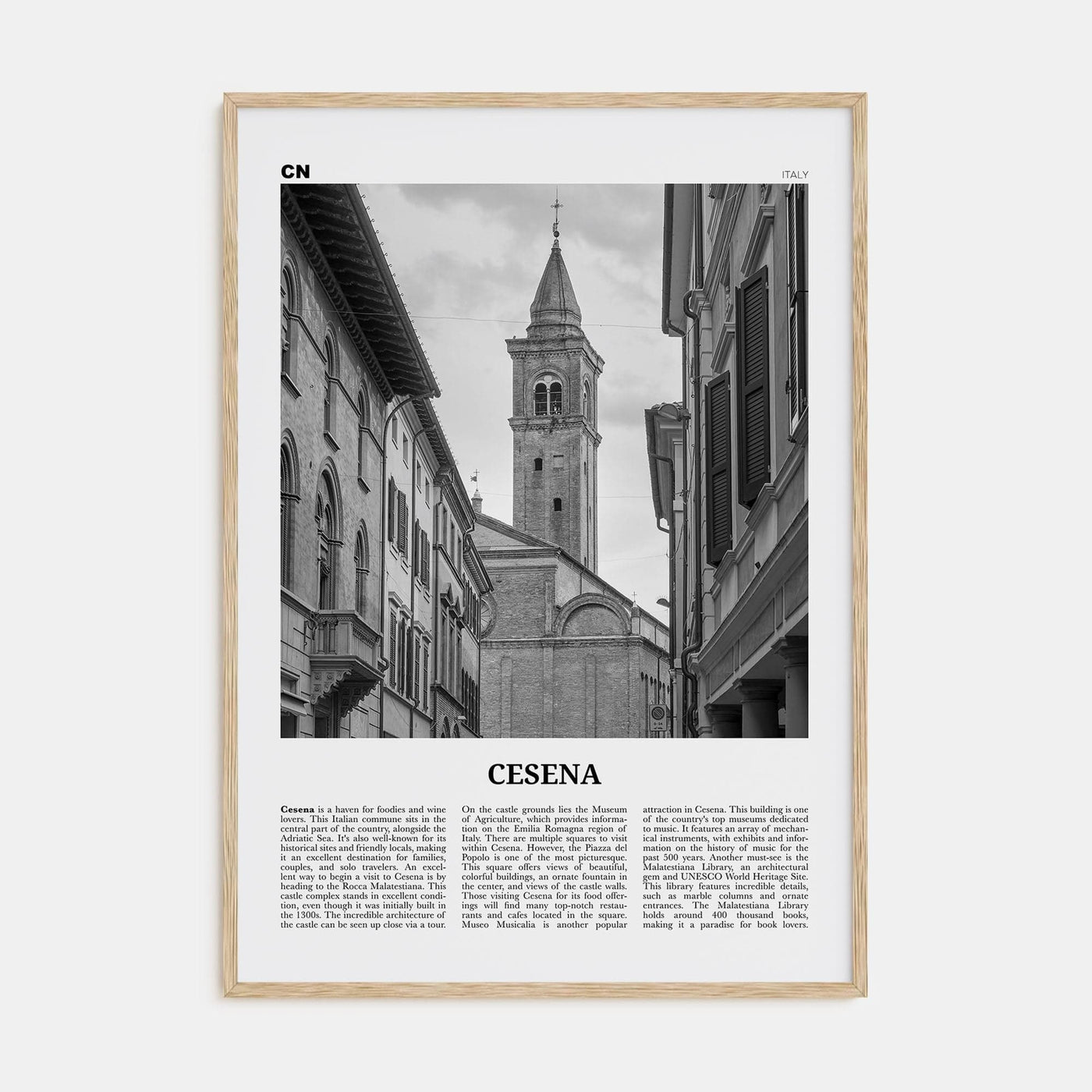 Cesena Poster Natural Wood / 8x12 in Nbourhood Travel B&W Poster