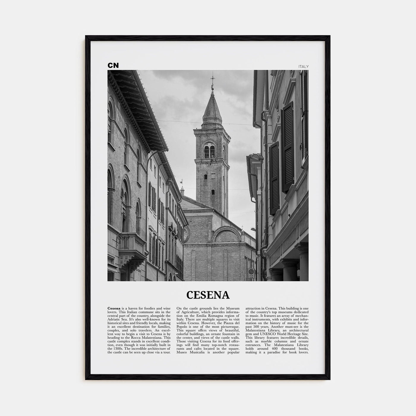 Cesena Poster Black Wood / 8x12 in Nbourhood Travel B&W Poster