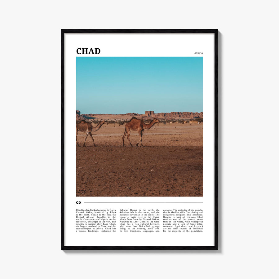 Chad colorful travel poster of Africa – vertical wall art, unframed print shown in interior mockup