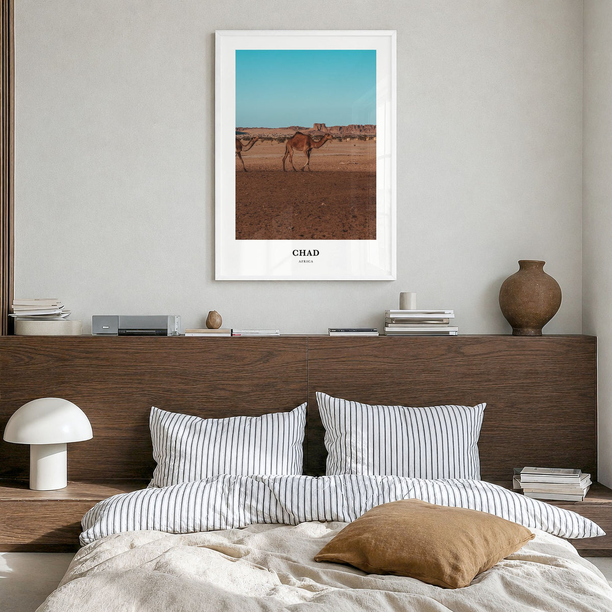 Chad Classic Poster in a white wood frame, hanging in a bedroom