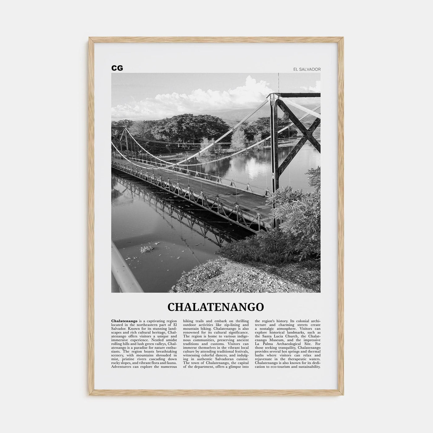 Chalatenango Poster Natural Wood / 8x12 in Nbourhood Travel B&W Poster